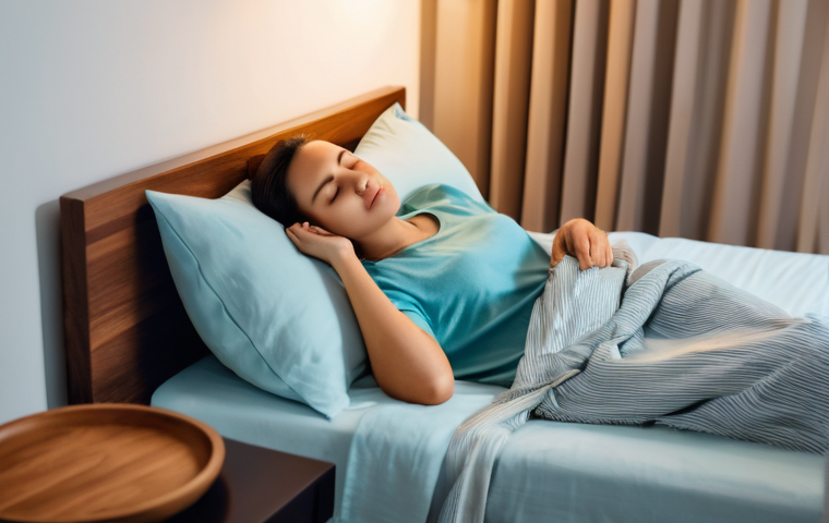 고기와 수면의 관계 - **Prompt:** A person, clearly an adult, tossing and turning in bed during the night, looking uncomfo...